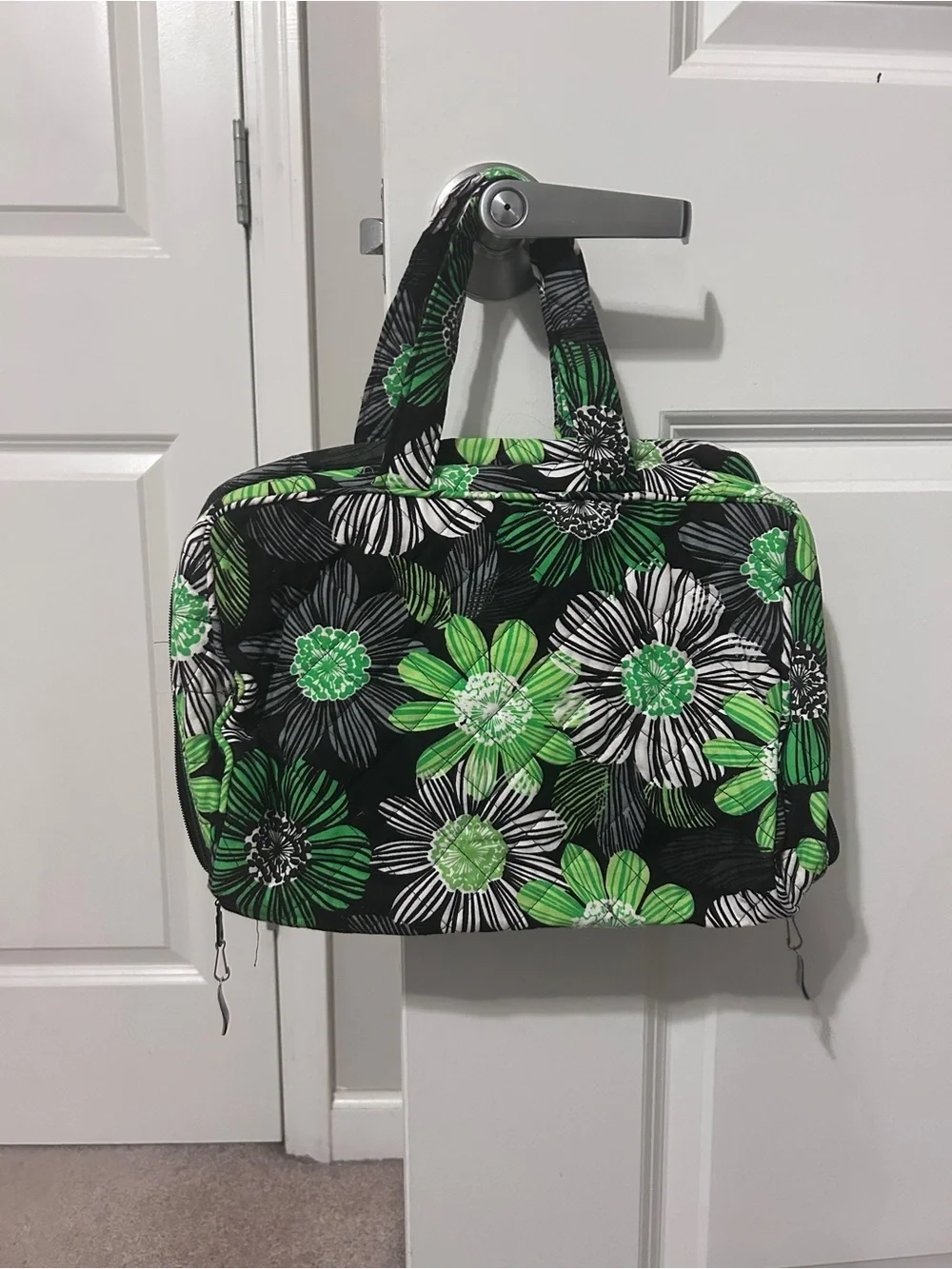 Handmade Floral Green Quilted Travel Makeup and Toiletries Bag